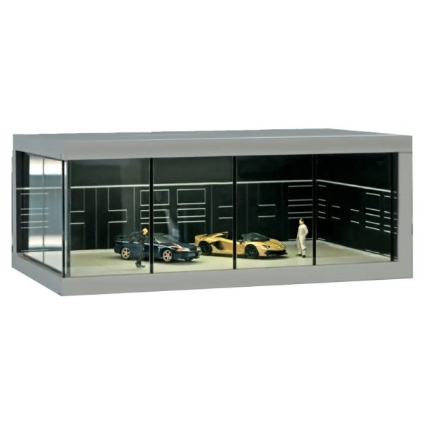 Display Garage Box for 1/64 to 1/76 RC Cars with Light (Black)